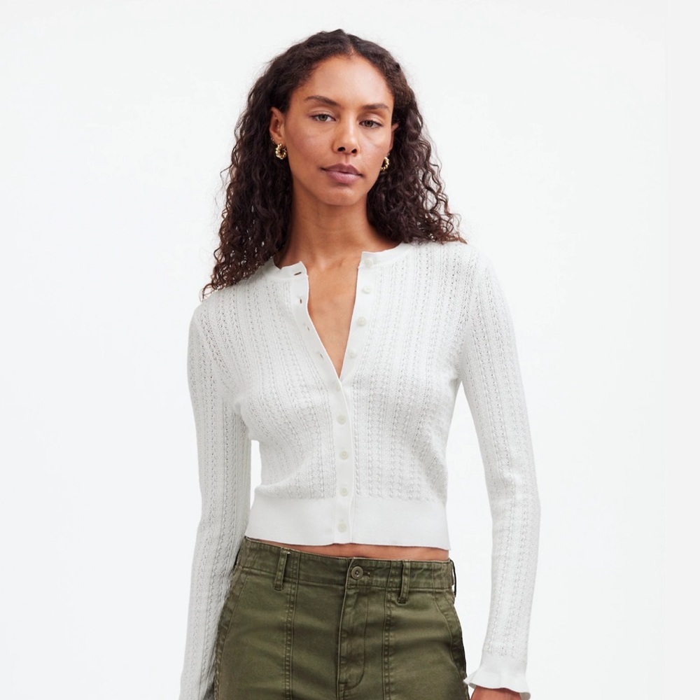 Madewell The Signature Open-Knit Cardigan pointelle size large in white